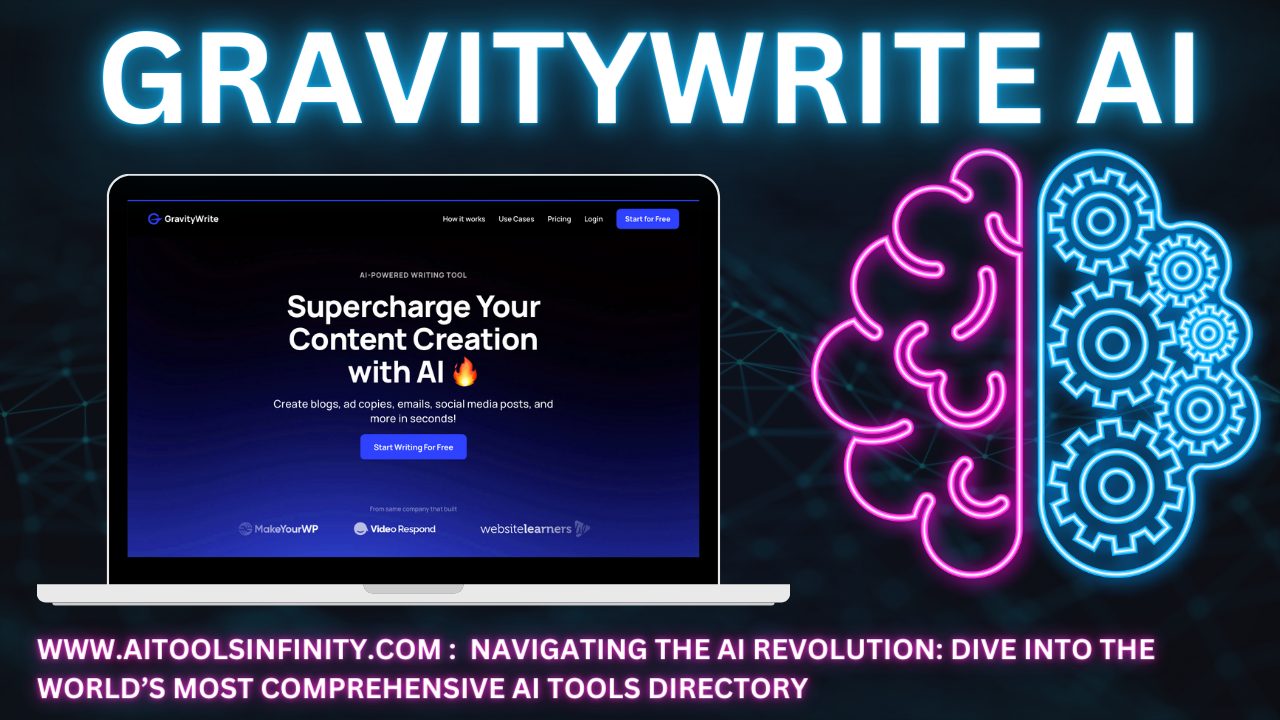 Image of GravityWrite showcasing its wide array of AI-powered writing tools designed for diverse content needs, emphasizing improved quality and productivity.